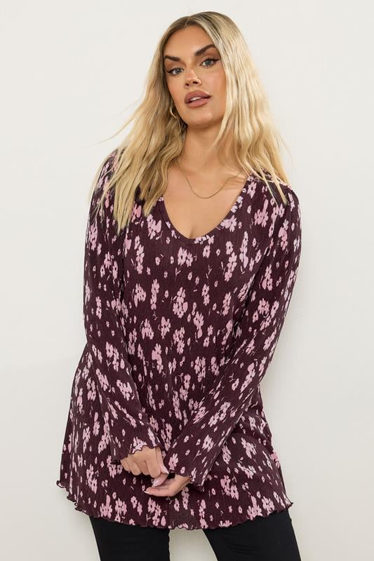 Floral Print Plisse Tunic Top