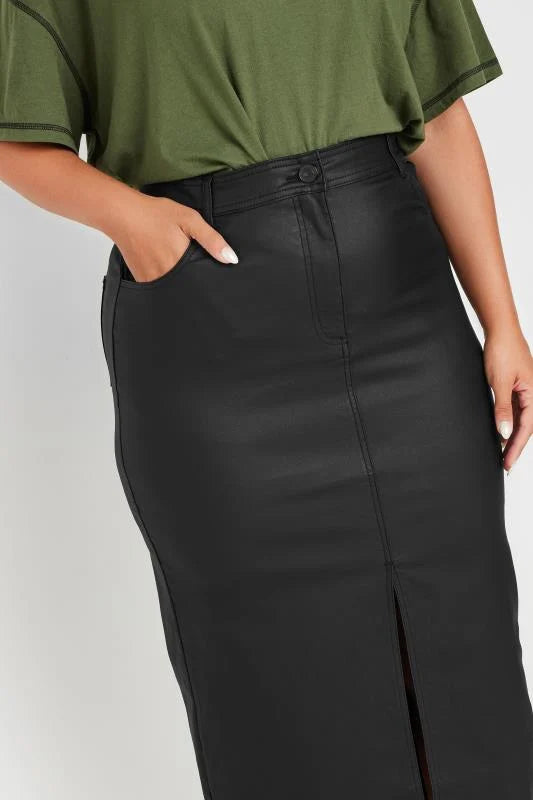 Coated Split Hem Midaxi Skirt