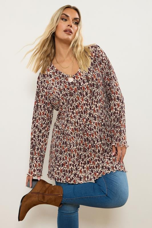 Floral Print Plisse Tunic Top