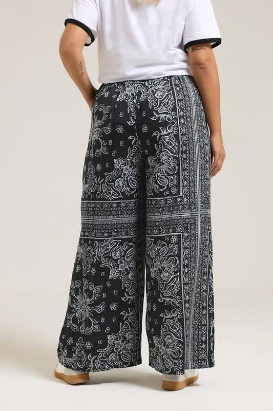 Black Paisley Wide Leg Trousers