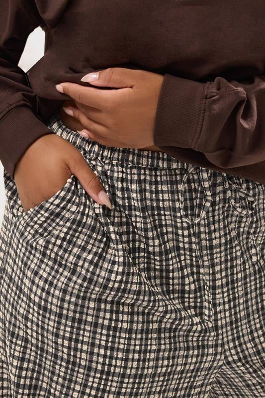 Natural Brown Check Wide Leg Trousers