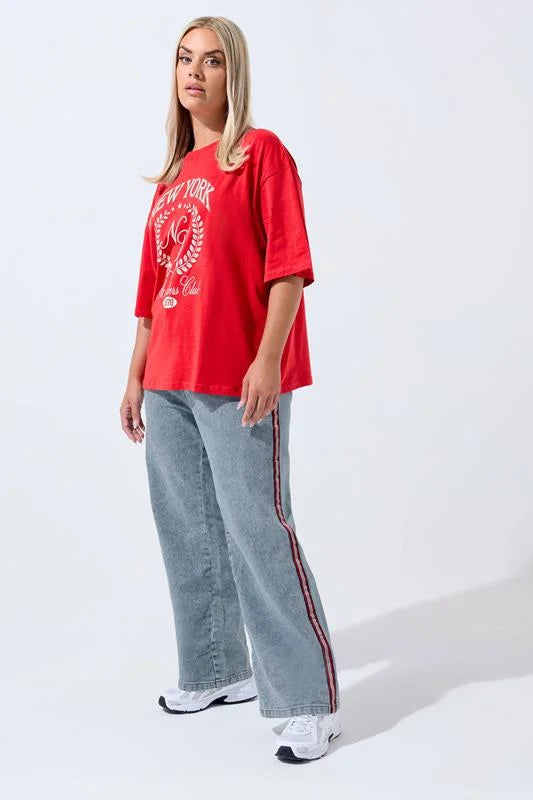 Blue Side Stripe Wide Leg Jeans