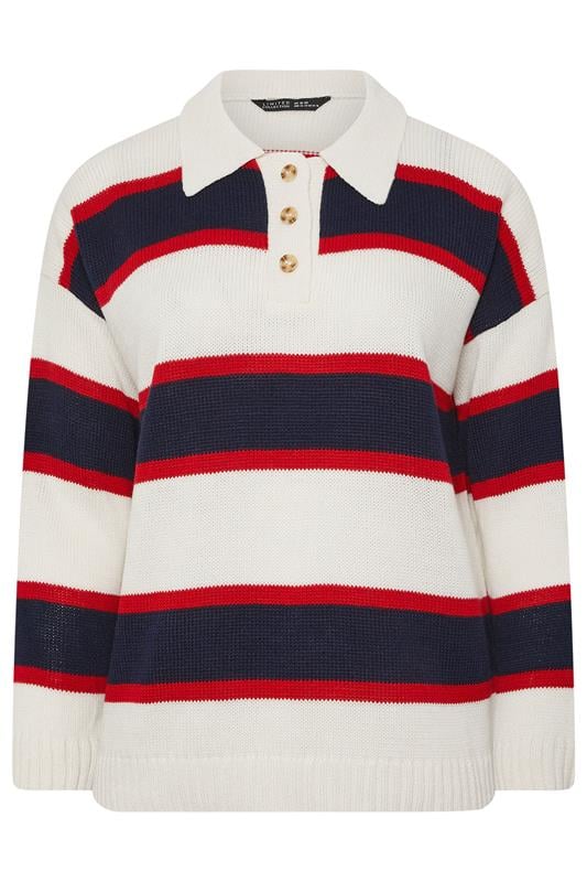 White Stripe Rugby Collar Knitted Jumper