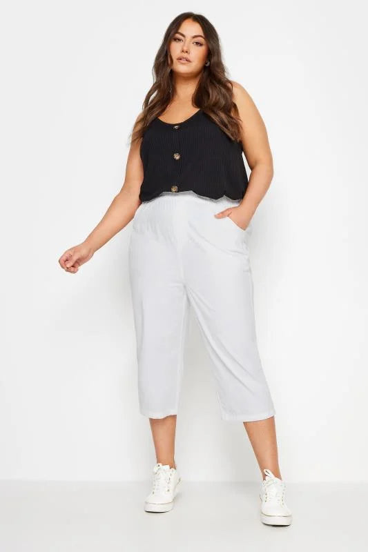 Elasticated Cool Cotton Cropped Trousers