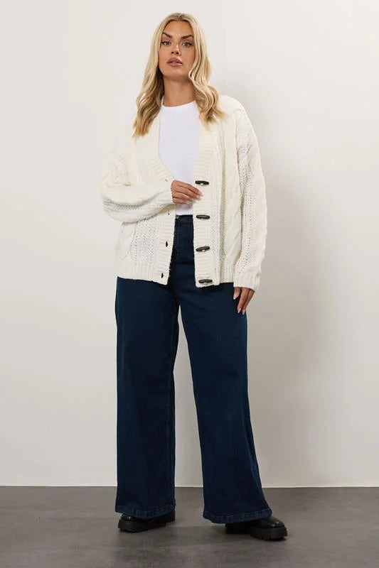White Chunky Cable Knit Cardigan