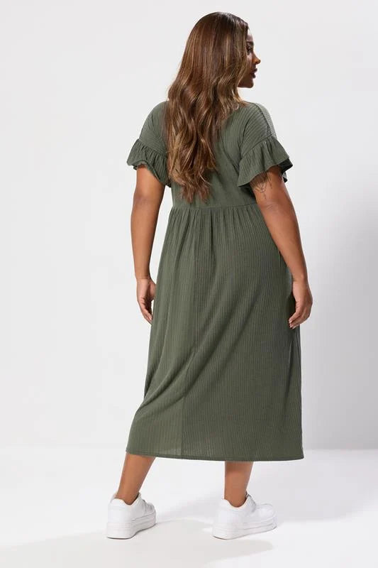 Ribbed Frill Midaxi Dress