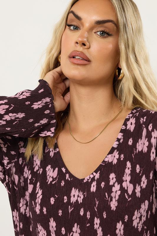 Floral Print Plisse Tunic Top