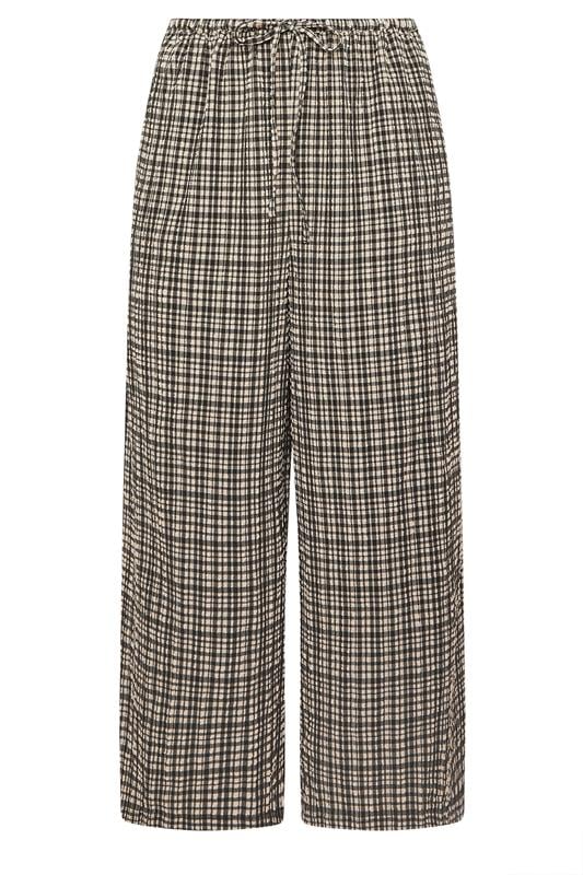 Natural Brown Check Wide Leg Trousers