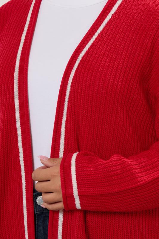 Red Contrast Tipping Knitted Cardigan