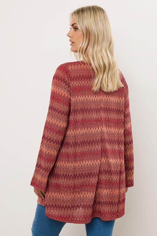 Metallic Zig Zag Tie Neck Tunic Top