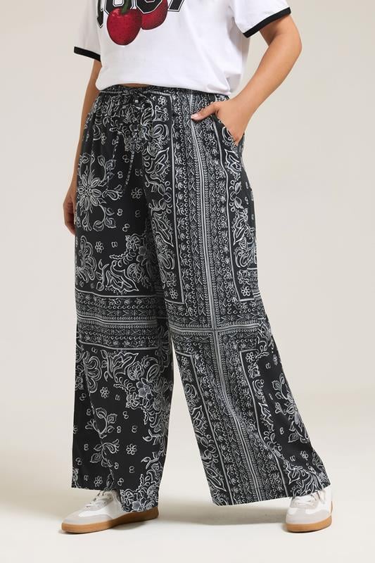Black Paisley Wide Leg Trousers