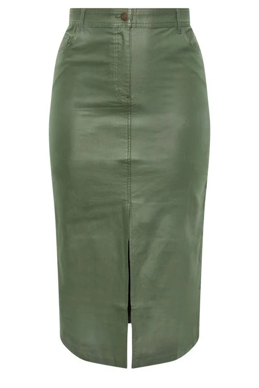 Coated Split Hem Midaxi Skirt
