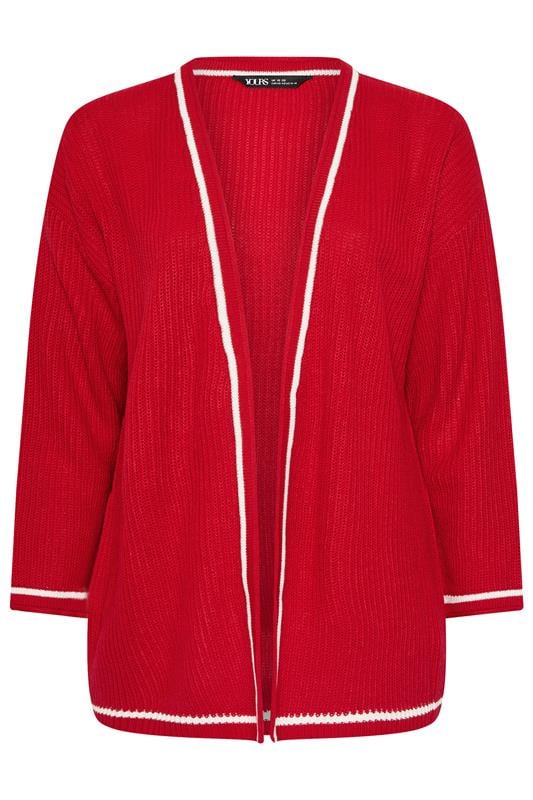 Red Contrast Tipping Knitted Cardigan