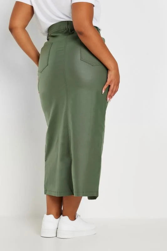 Coated Split Hem Midaxi Skirt