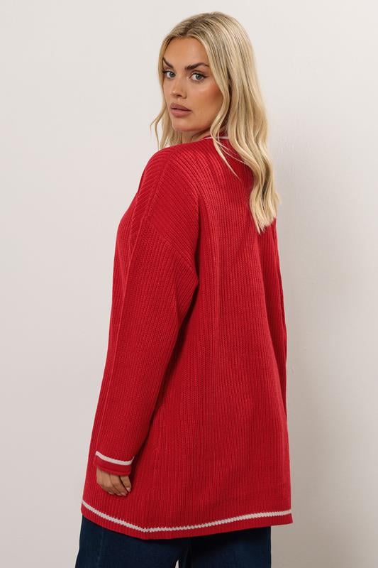 Red Contrast Tipping Knitted Cardigan