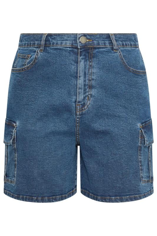 Mid Blue Stretch Denim Cargo Shorts