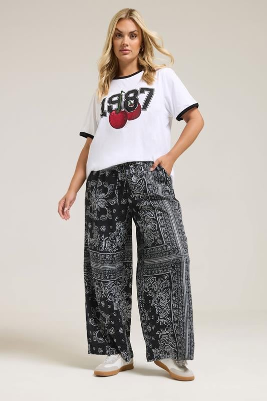 Black Paisley Wide Leg Trousers