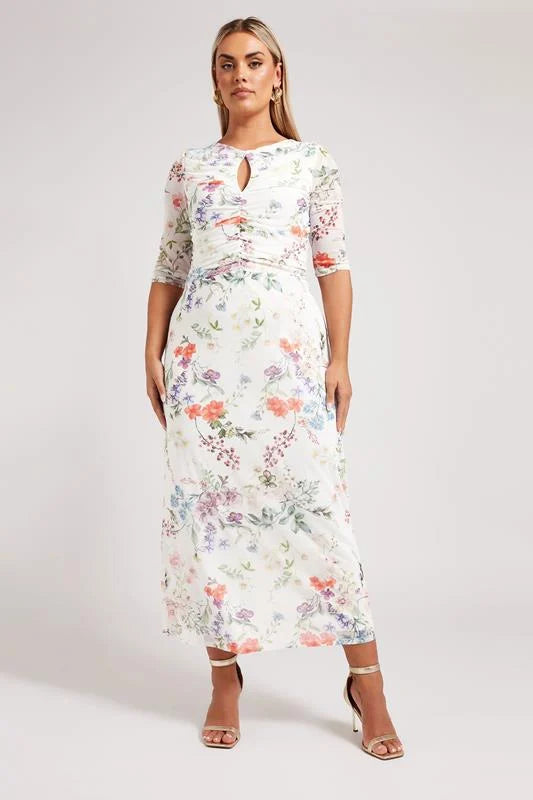 Blur Floral Mesh Maxi Dress