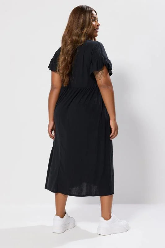 Ribbed Frill Midaxi Dress