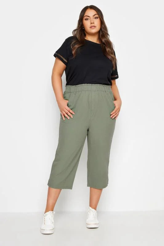 Elasticated Cool Cotton Cropped Trousers