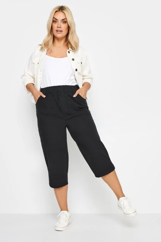 Elasticated Cool Cotton Cropped Trousers