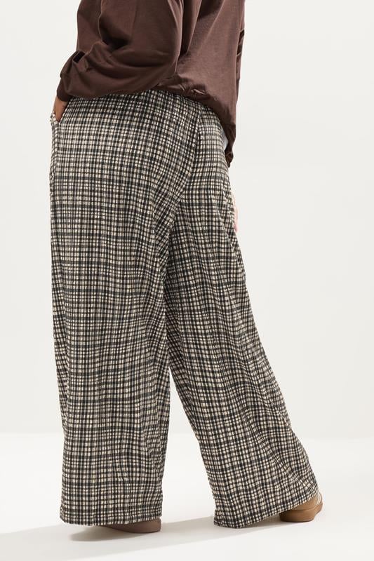 Natural Brown Check Wide Leg Trousers