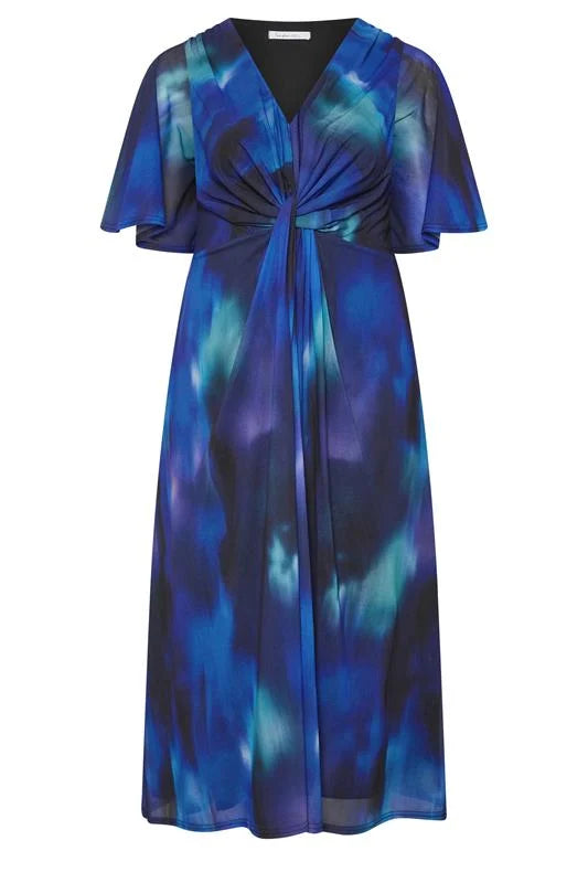 Abstract Print Knot Front Maxi Dress