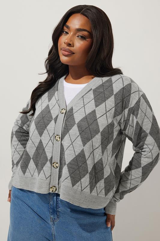 Curve Argyle Knitted Cardigan