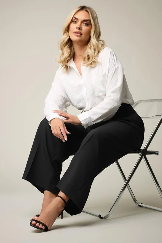 Black Pleat Front Woven Wide Leg Trousers