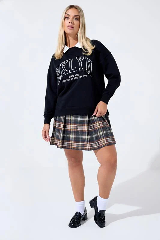 Black Check Pleated Mini Skirt