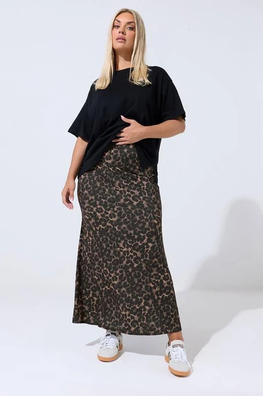 Brown Leopard Print Maxi Skirt