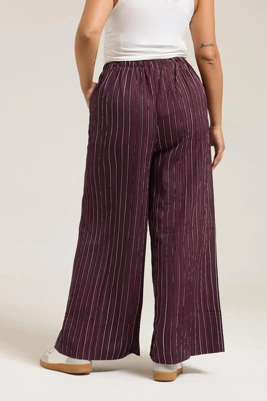 Burgundy Red Stripe Wide Leg Trousers